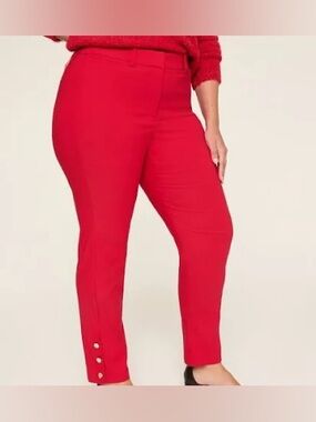 Red High-Waist Slim Ankle Pants